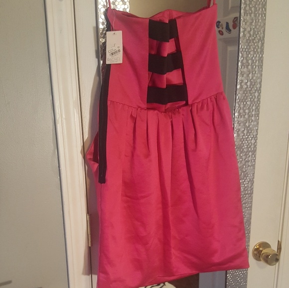 NWT Rachel Roy Black Hot Pink Fuschia Backless Strapless Corset Dress Size 10 - Picture 8 of 9